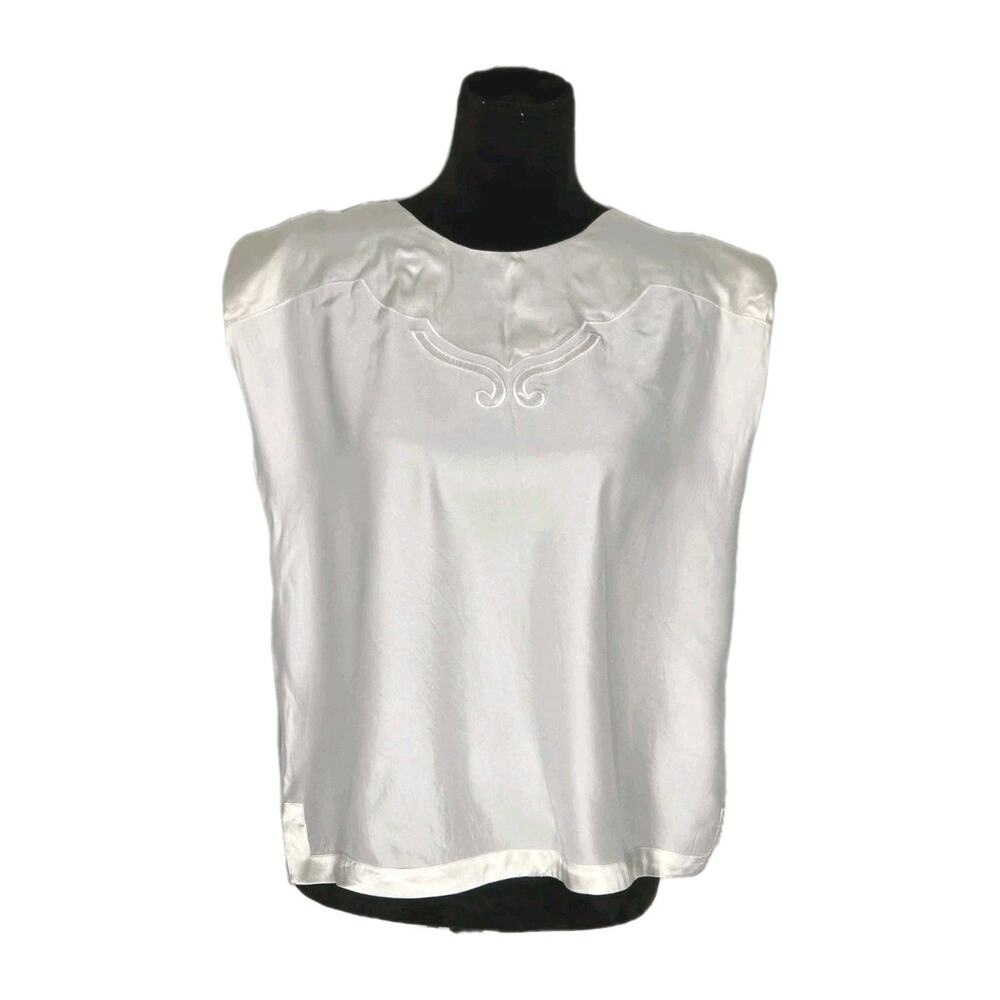 Claudie Pierlot Paris Silk Embroidered Boxy Top Structured Shoulder Sz 38 EU